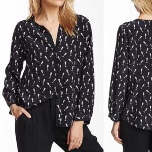 Joie Purine Champagne Glass Print Silk Blouse
